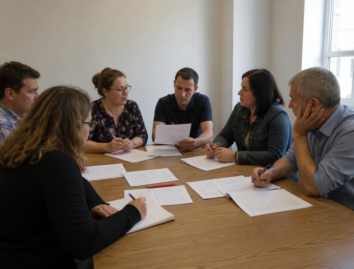 Élus du personnel réunis autour d’une table de travail pour analyser des documents